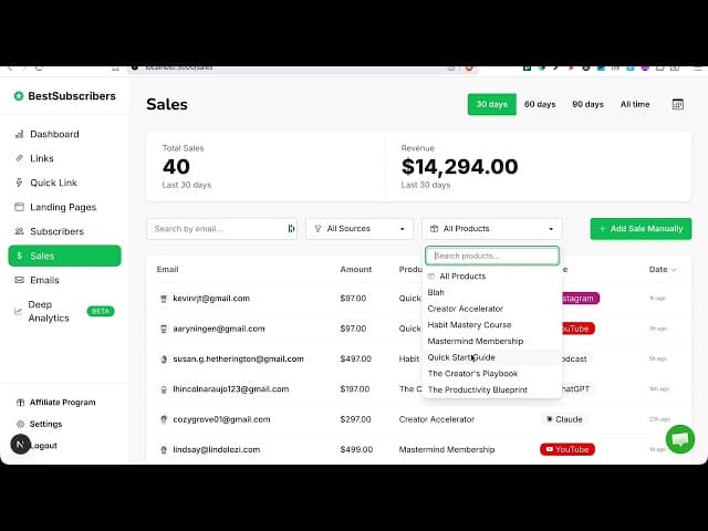Filter your sales by source — and by product